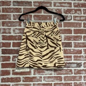 Finders Keepers Zebra Tiger Print Mini Skirt Button Front XS NWT